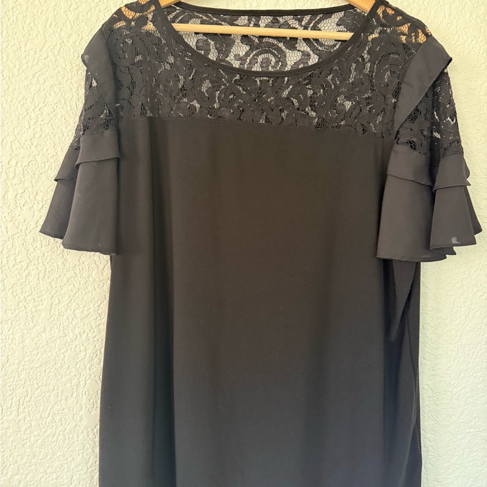 Anne Klein‎ Black Lace Blouse with Ruffled Sleeves